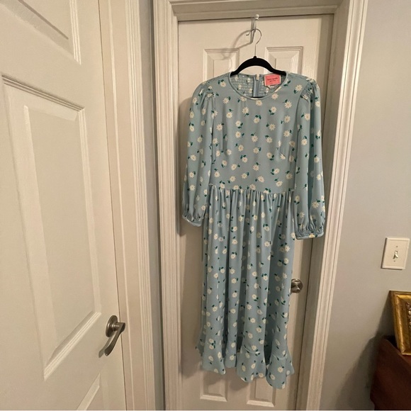 Kate Spade Dancing Aster Spring Floral Dress | Smocked Tie Waist | Pockets | 8 - Picture 4 of 14